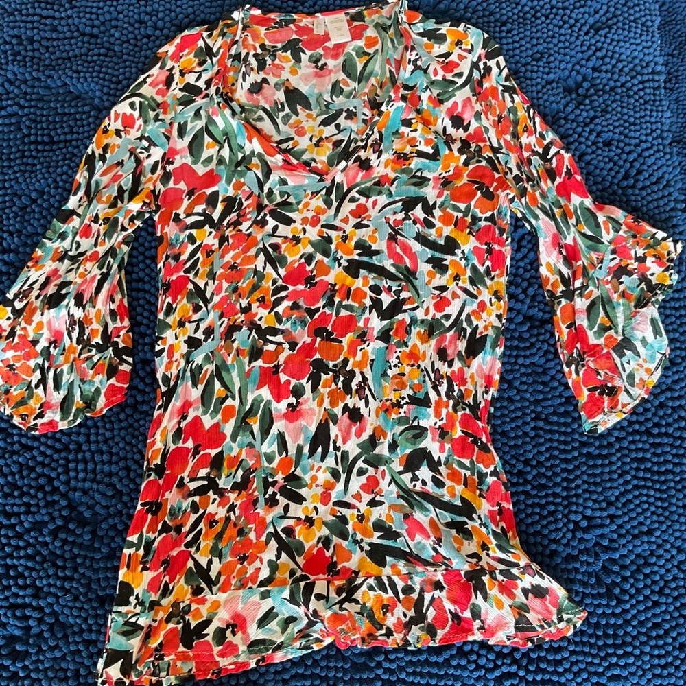 ANNE COLE Floral Beach Cover-up Top-NWOT